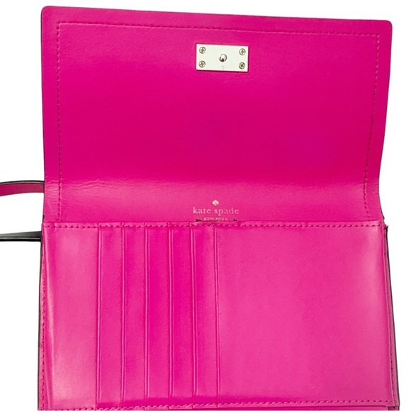 Kate Spade Magenta Black Crossbody Shoulder Wallet Purse Logo Flaw - Picture 6 of 9